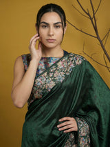 Soft Silk Printed Floral Saree with Rainbow Zari Woven Pallu and Contrast Blouse Festive Party Wear Saree