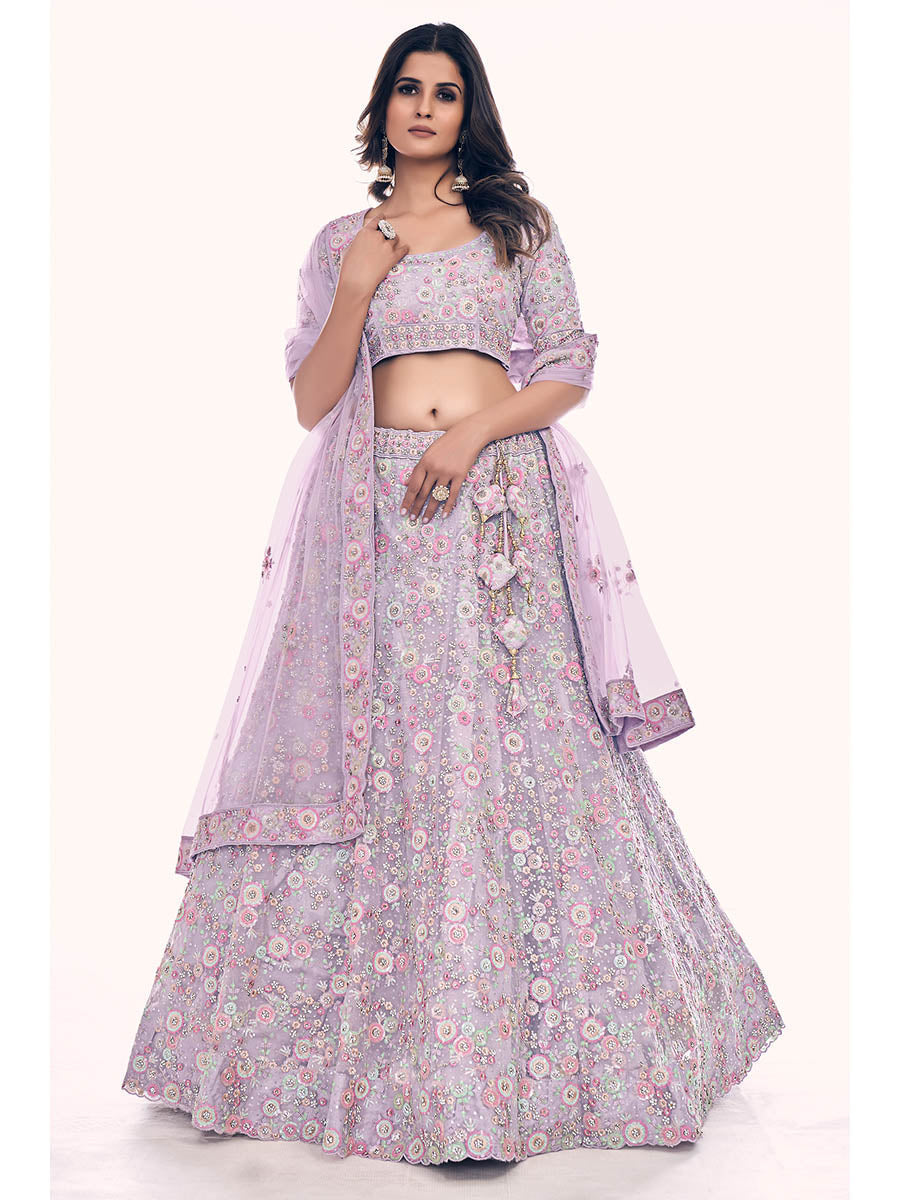 Lilac Soft Net Embroidered Designer Lehenga Choli