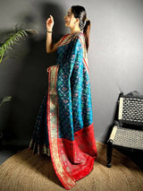 Denim Blue Pochampally Patola Soft Silk Saree