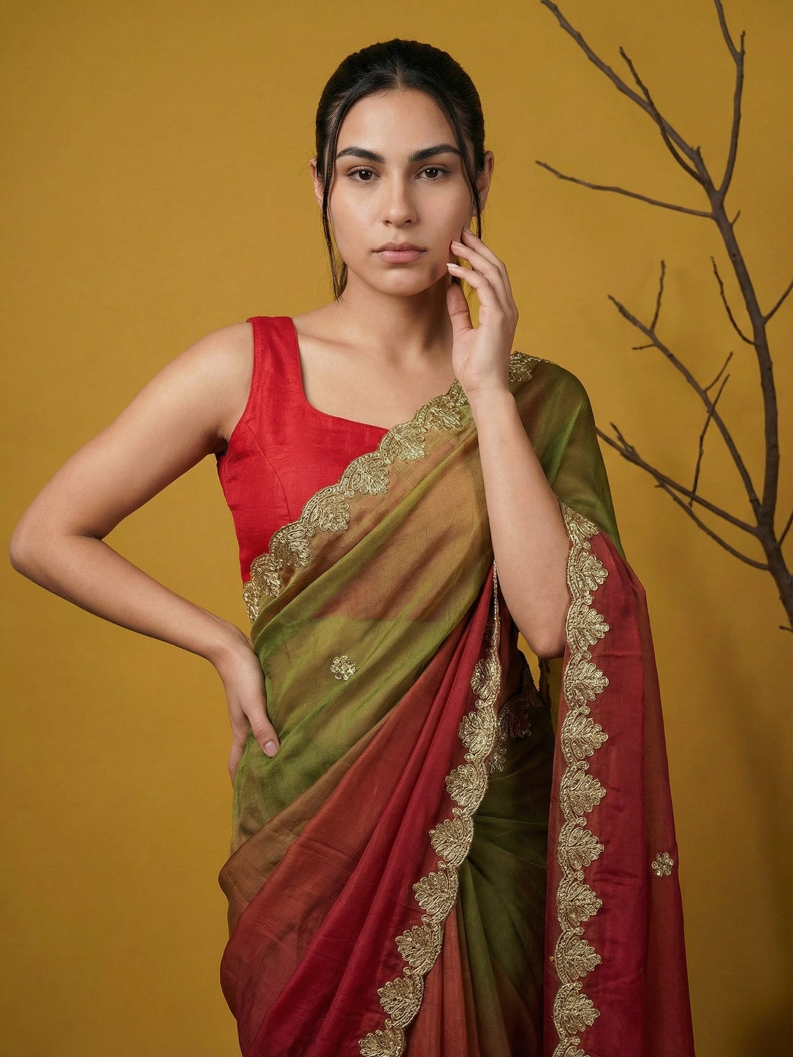Party wear fendy satin designer saree with gotapatti work cutwork border