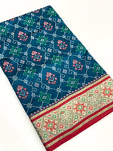 Denim Blue Pochampally Patola Soft Silk Saree