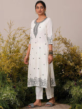 Libas Off White Woven Design Cotton Straight Suit With Dupatta