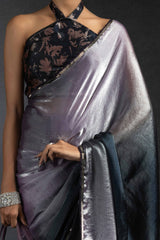 Lavender Solid With Stone Work Satin Silk Ombre Ready To Wear Saree