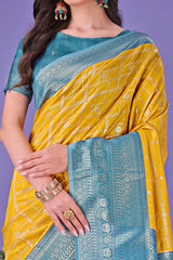 Mustard Banarasi Weave in Checked Design with Lustrous Zari Embellishments