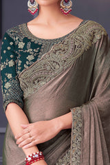 Grey Partywear Chiffon Saree with Ornate Border Detailing