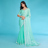 Turquoise Solid With Zarkan & Ceramic Pearl Diamond Lace Tissue Saree