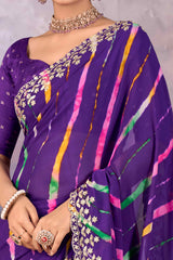 Purple Leheriya Printed Georgette Saree