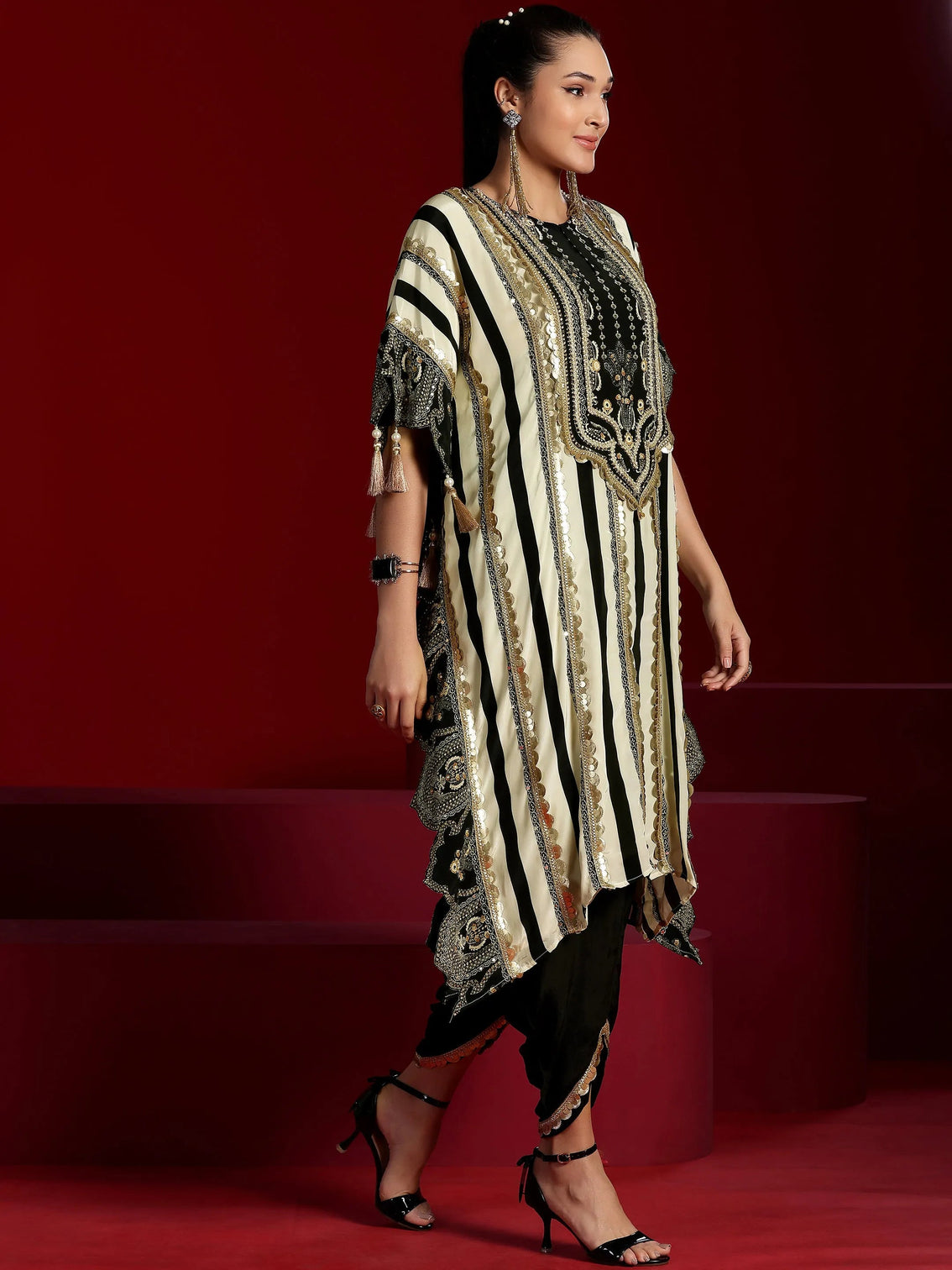 Mameraa Art Black Striped Silk Blend Co-Ords