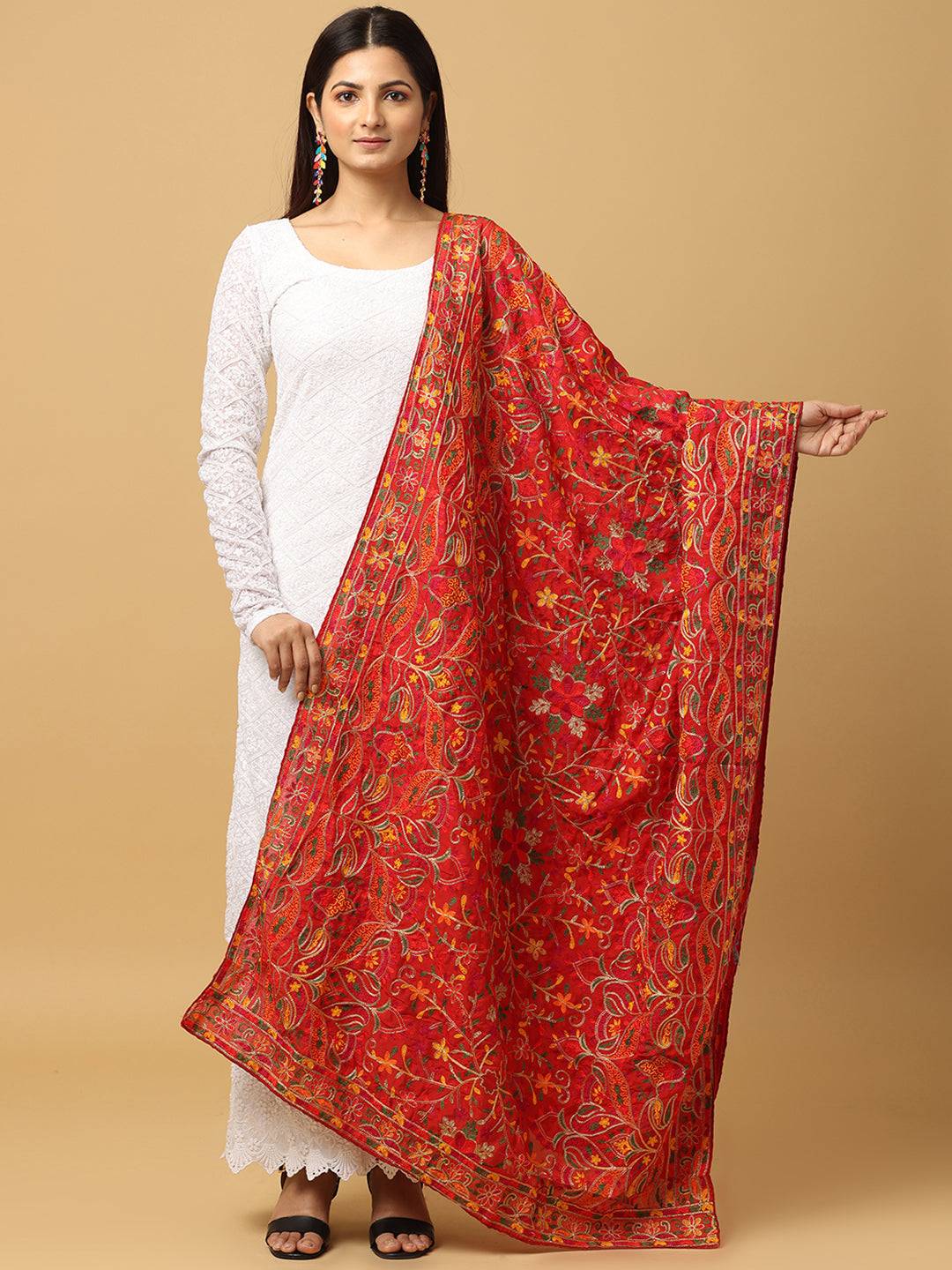 Red Traditional Floral Pashmina Dupatta