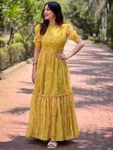 Lime Yellow Abstract Print Dress