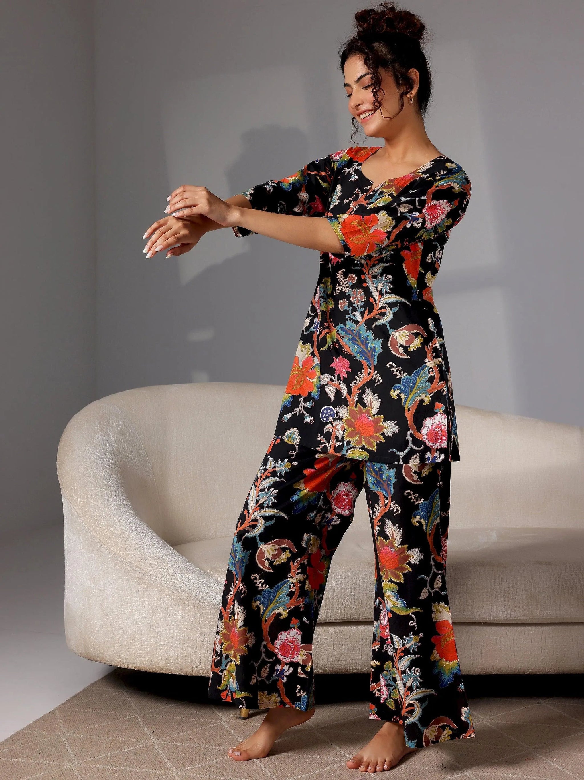 Libas Black Printed Cotton Night Suits
