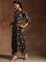 Libas Black Printed Cotton A-Line Kurta With Palazzos