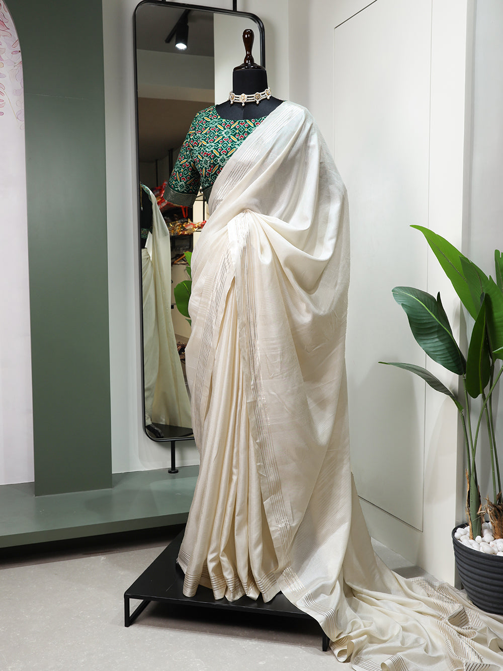 White Color Plain Manipuri Tussar Traditional Saree