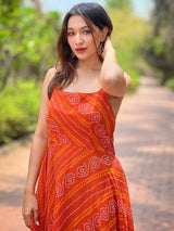 Portland Orange Bandhej Print Dress