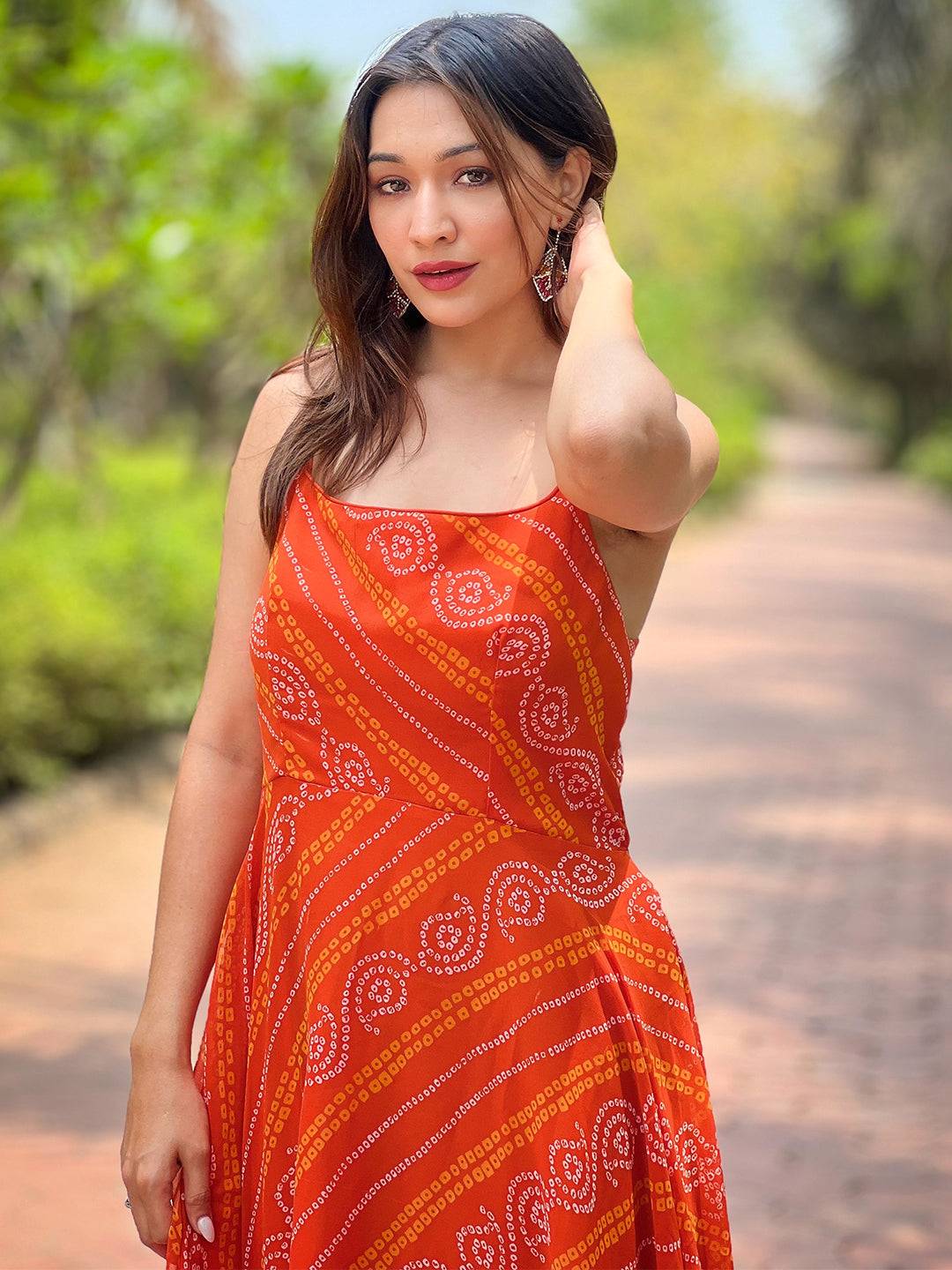 Portland Orange Bandhej Print Dress