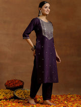 Gerua Purple Yoke Design Silk Blend Straight Suit With Dupatta