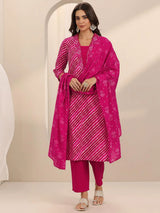 Libas Pink Printed Cotton Straight Suit Set With Dupatta