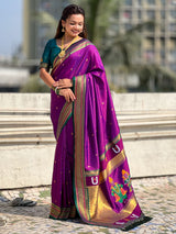 Top Trending Vitthala Contrast Paithani Saree Rakhumai Soft Silk Traditional Design