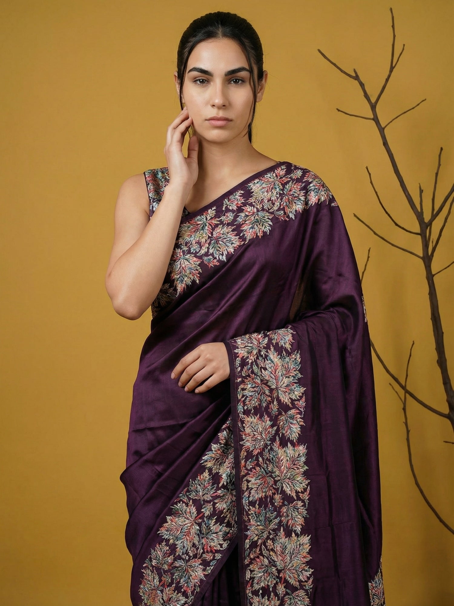Soft Silk Printed Floral Saree with Rainbow Zari Woven Pallu and Contrast Blouse Festive Party Wear Saree