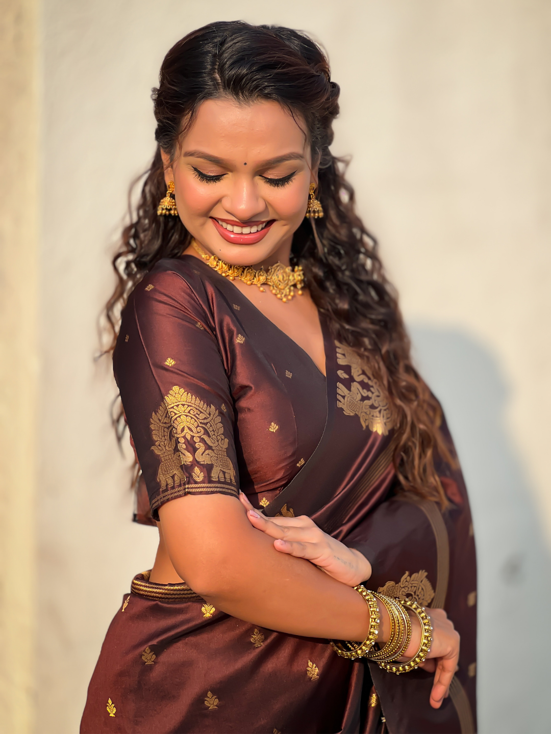 Coffee Brown Soft Silk Traditional Zari Woven Saree