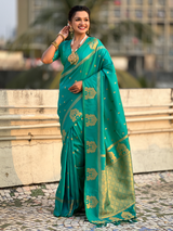Sea Green Soft Silk Traditional Zari Woven Saree