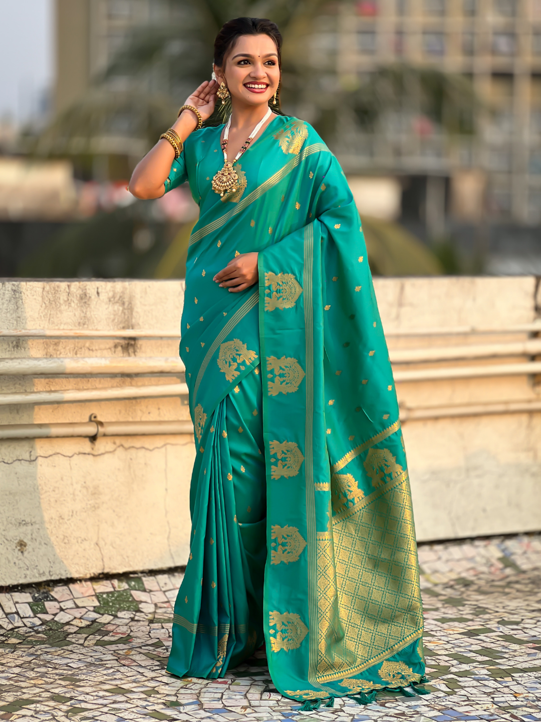 Sea Green Soft Silk Traditional Zari Woven Saree