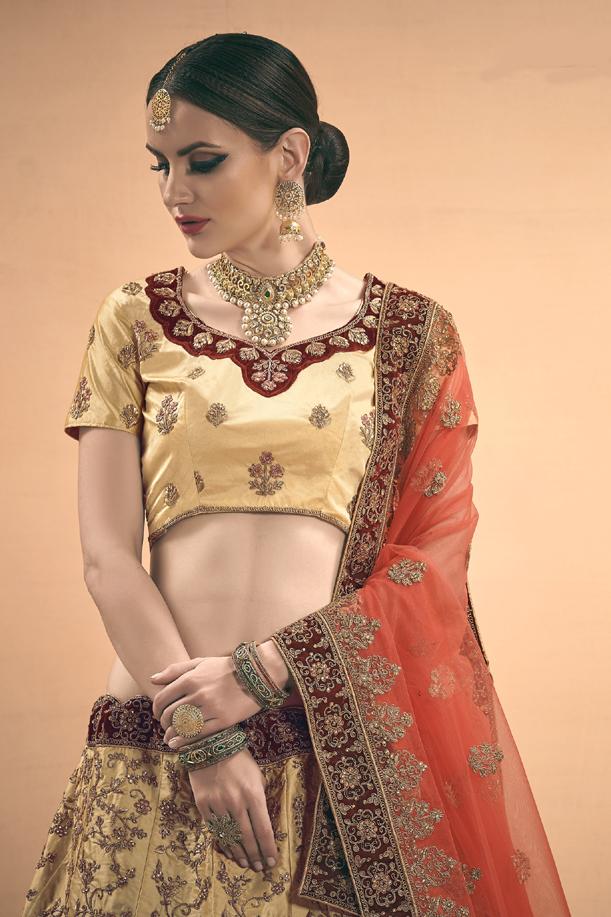 Sensational beige Colored Lehenga Choli With zari & Stone Work