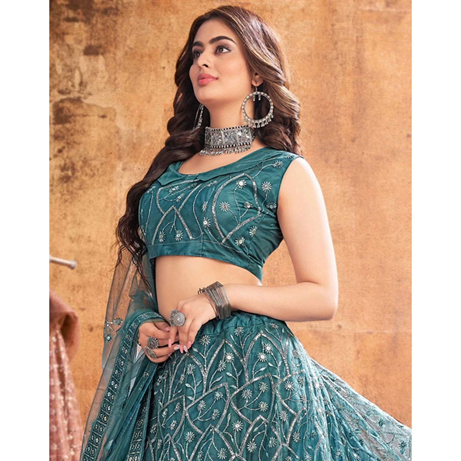 Dark Rama Thread and Sequence work Lehenga choli