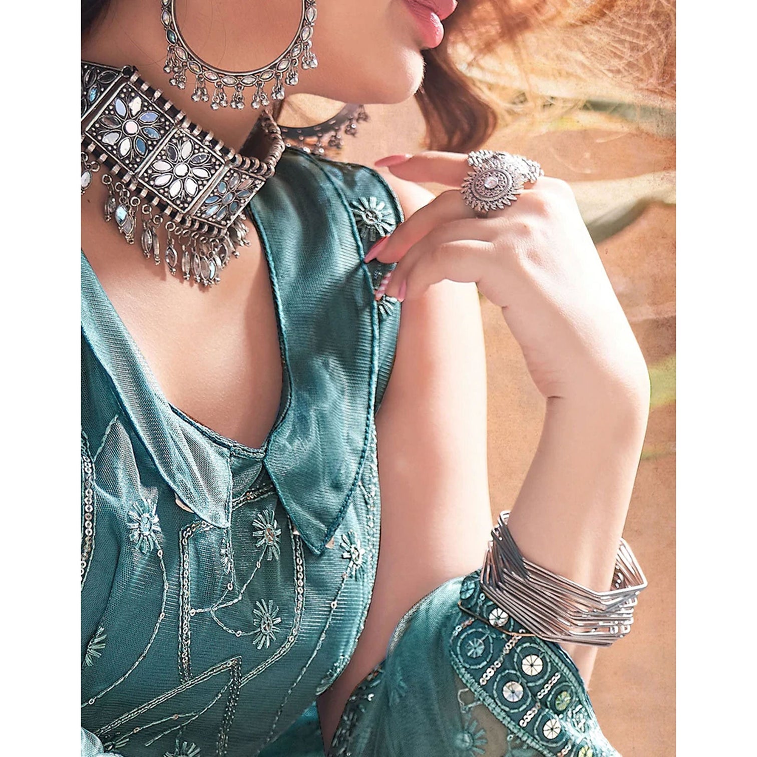 Dark Rama Thread and Sequence work Lehenga choli