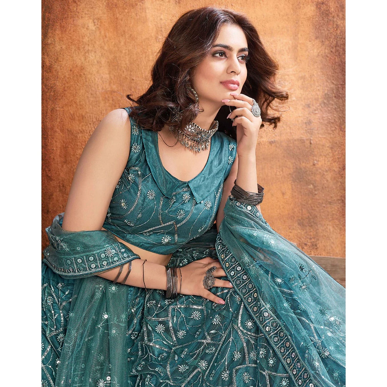 Dark Rama Thread and Sequence work Lehenga choli