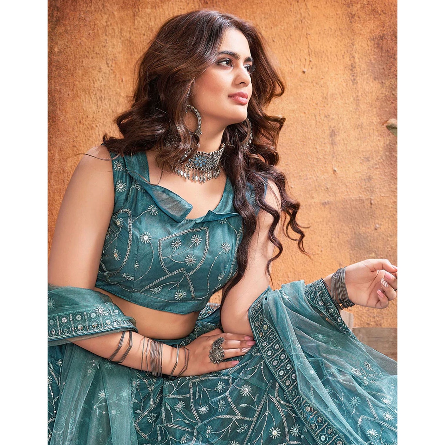 Dark Rama Thread and Sequence work Lehenga choli