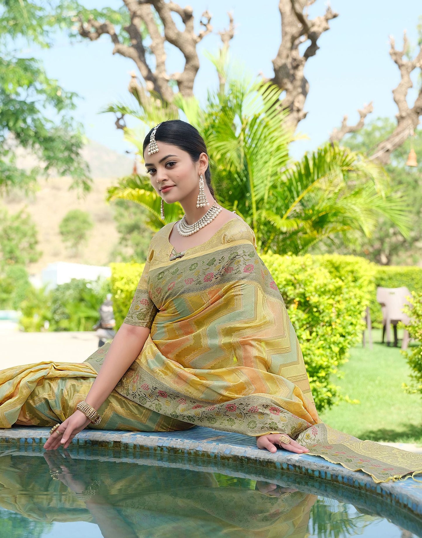 Yellow Woven Banarasi Organza Saree