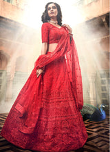 Designer Red Soft Net Base A-Line Lehenga Choli