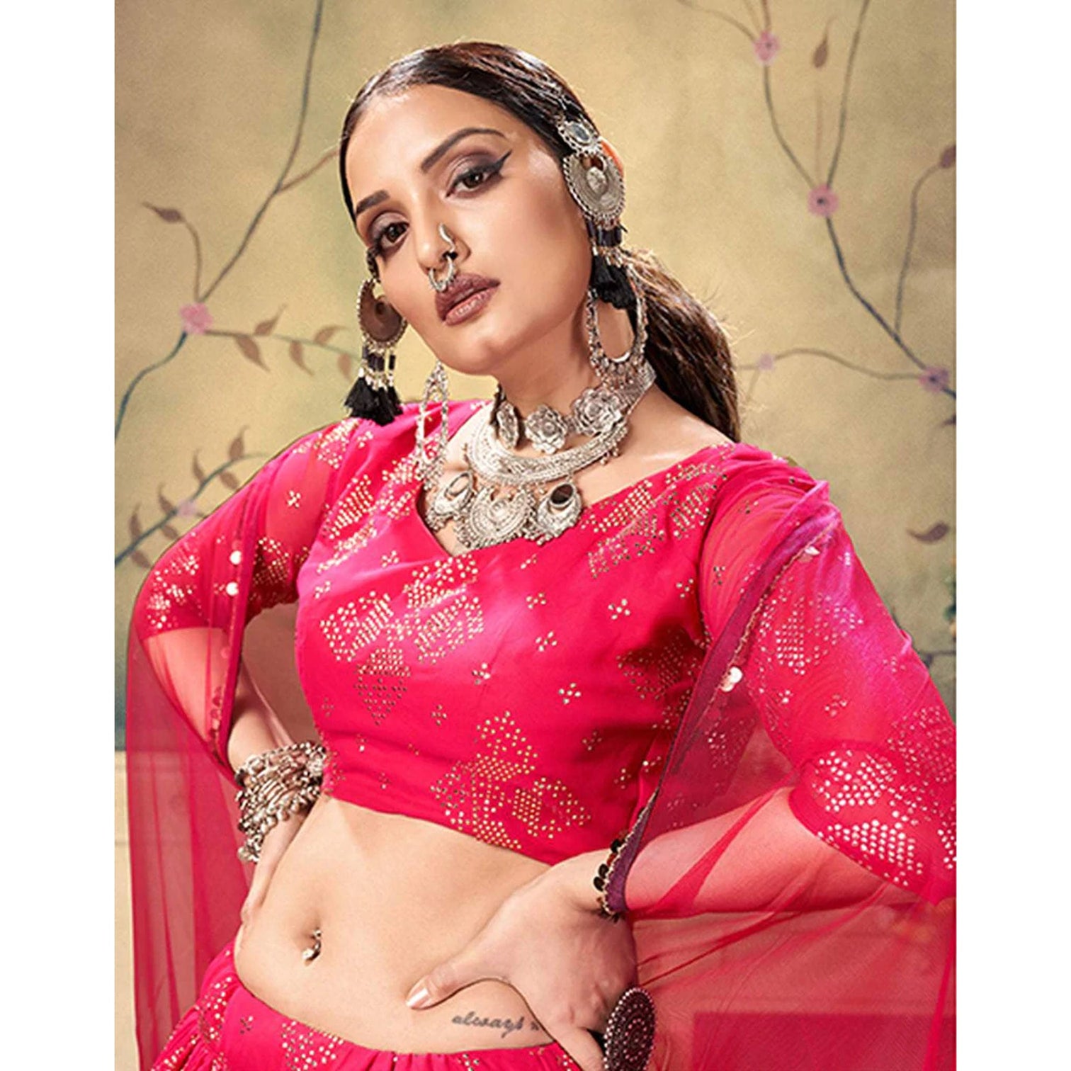 Red Ribbon Georgette Fabrics Lehenga choli