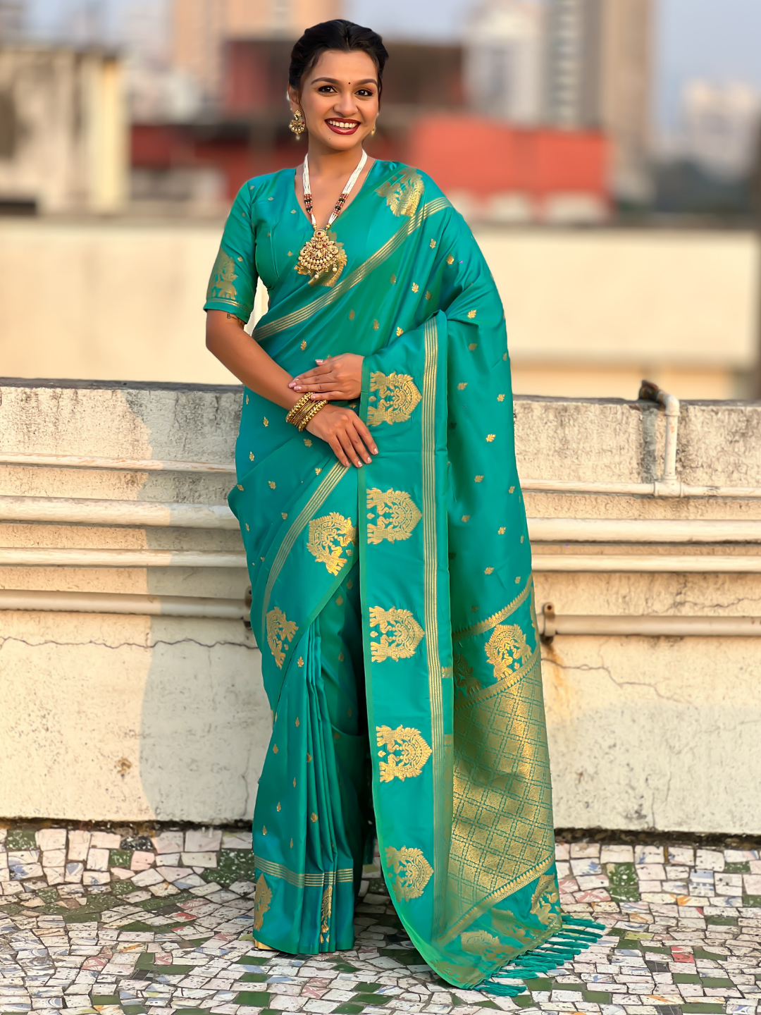 Sea Green Soft Silk Traditional Zari Woven Saree