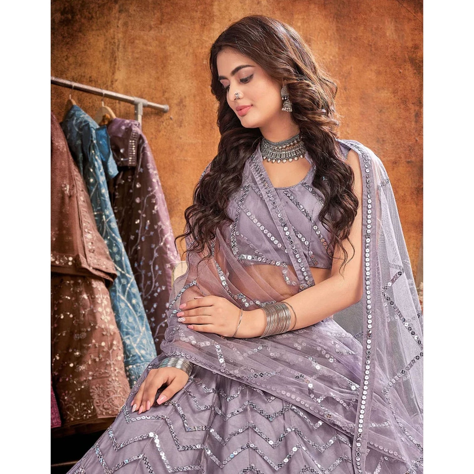 Grey Thread and Sequence work Lehenga choli