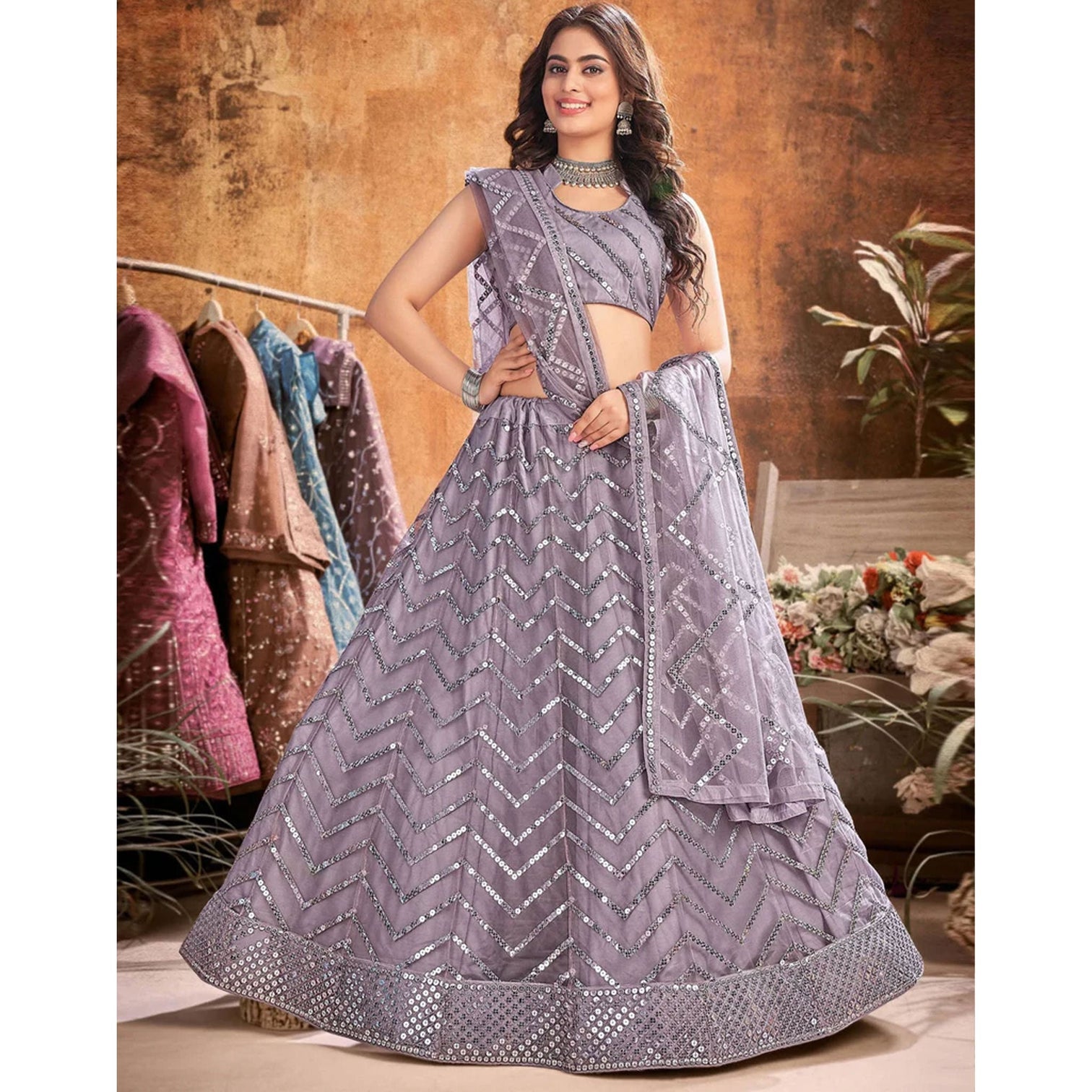 Grey Thread and Sequence work Lehenga choli