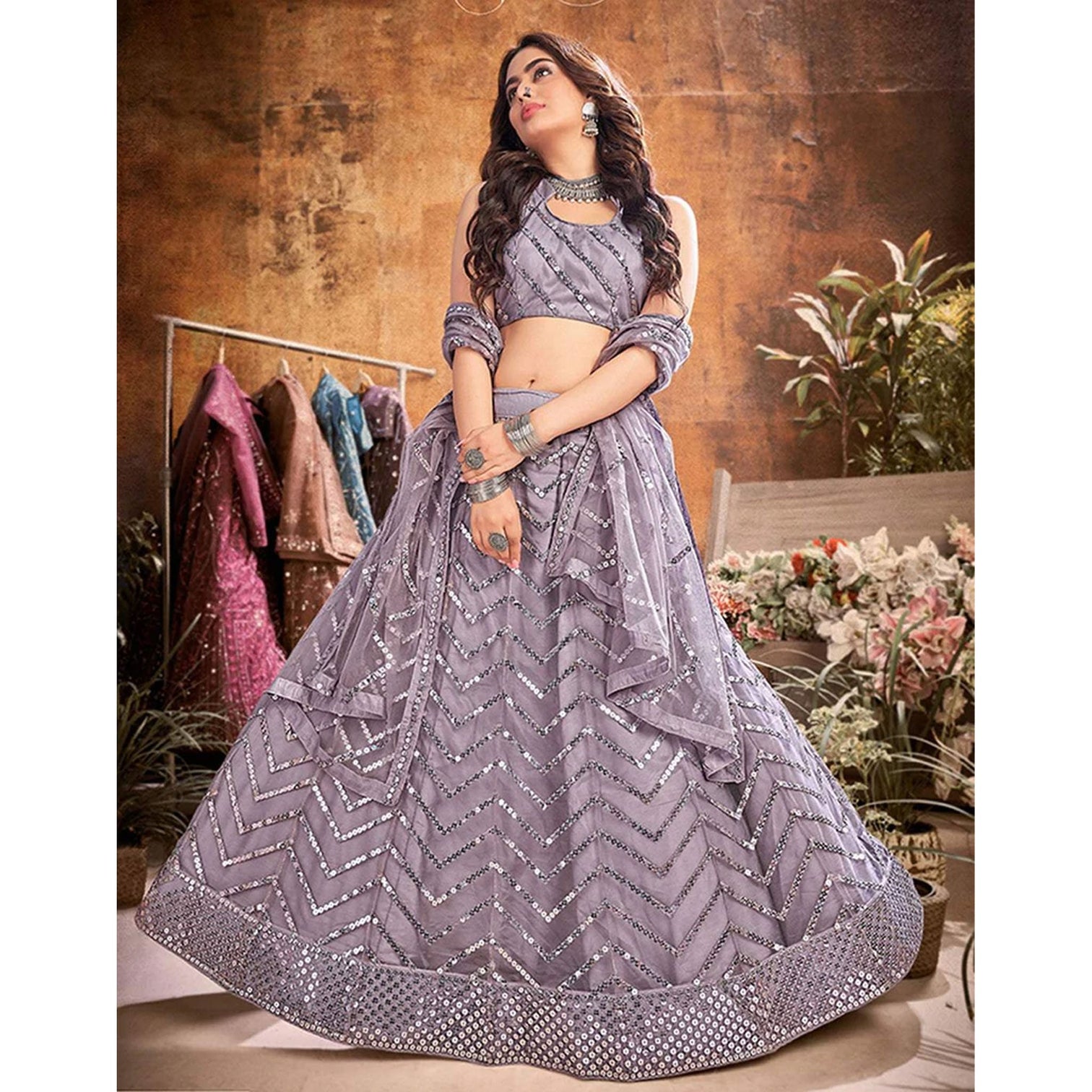 Grey Thread and Sequence work Lehenga choli