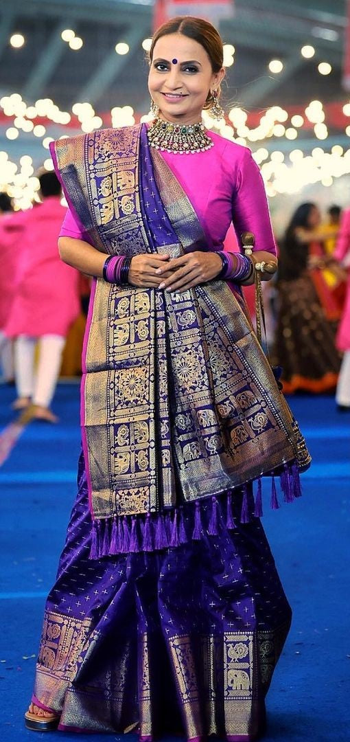 Violet Saree in Soft Silk for wedding