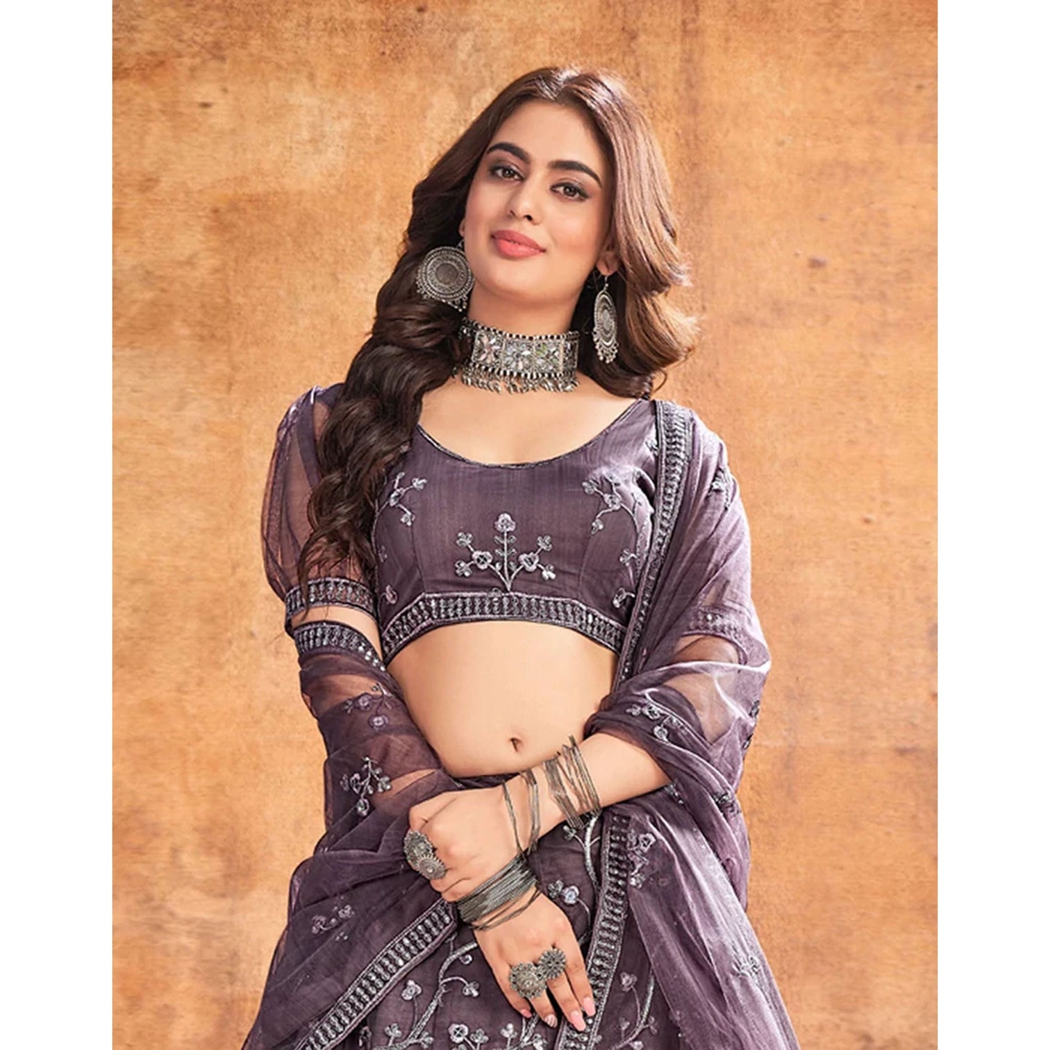 Warm Grey Thread and Sequence work Lehenga choli