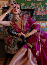 Lollipop Purple Handloom Woven Dual Tone Organza Silk Saree with Sequins Work