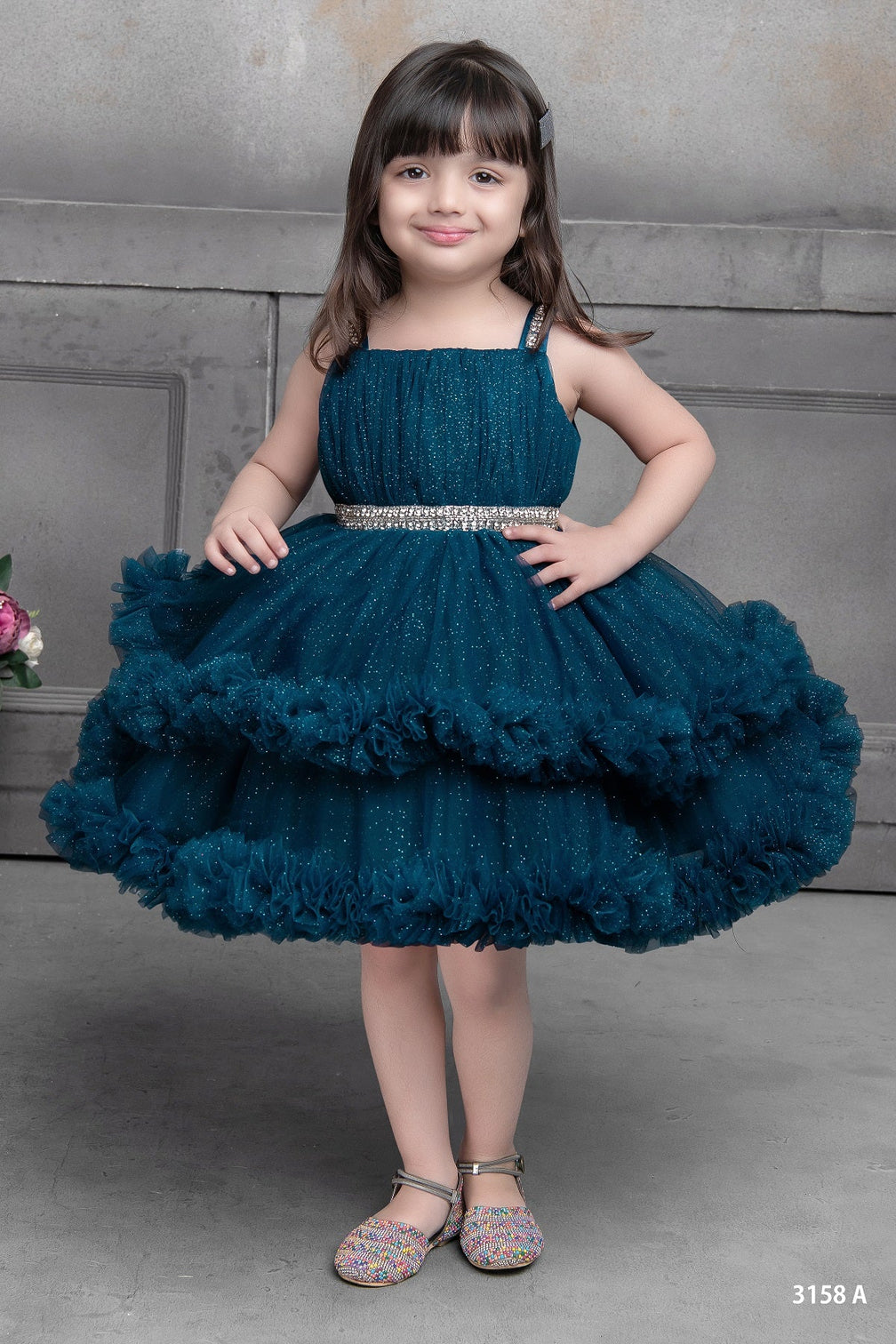 Girls Teal Blue Sparkle Party Frock
