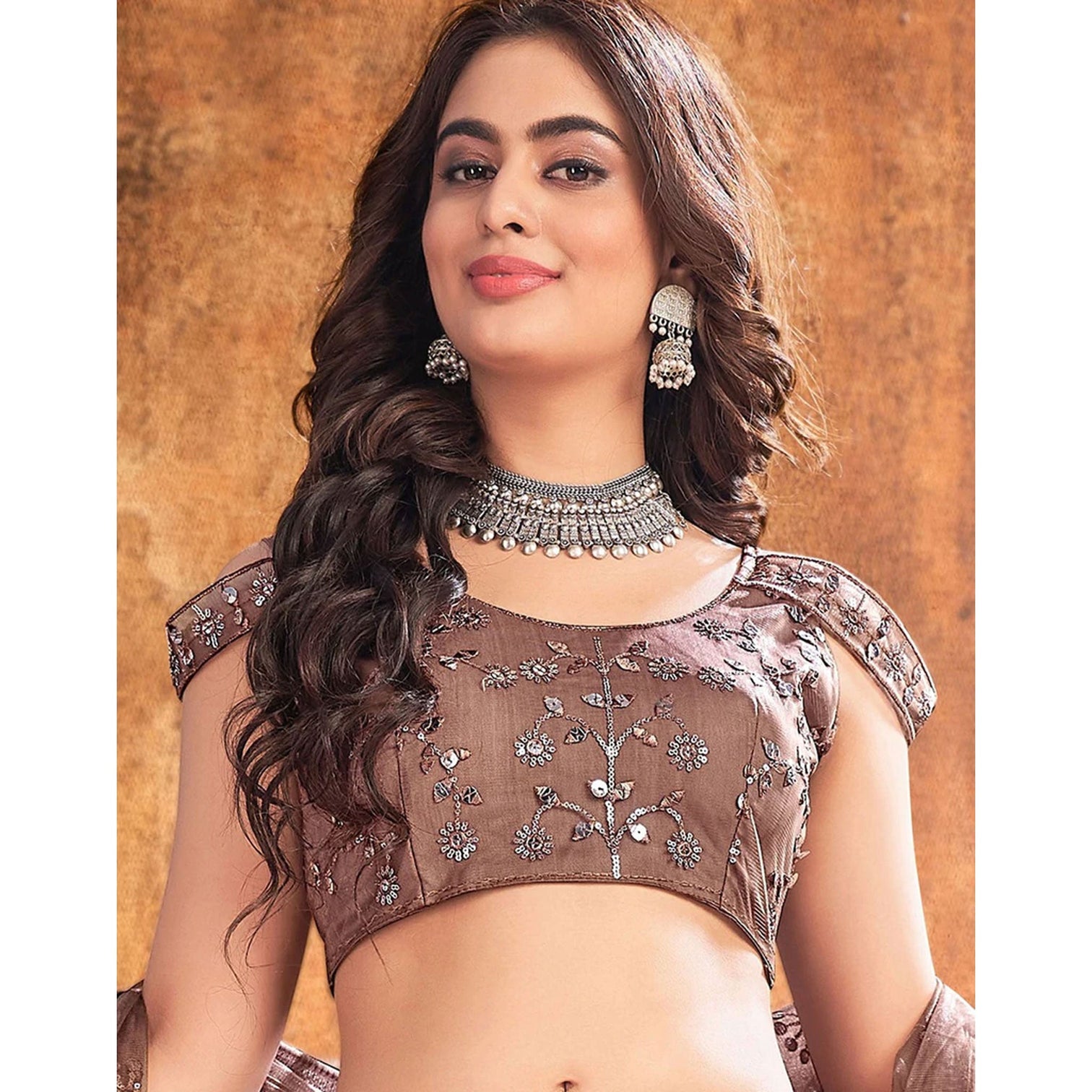 Dark Brown Thread and Sequence work Lehenga choli