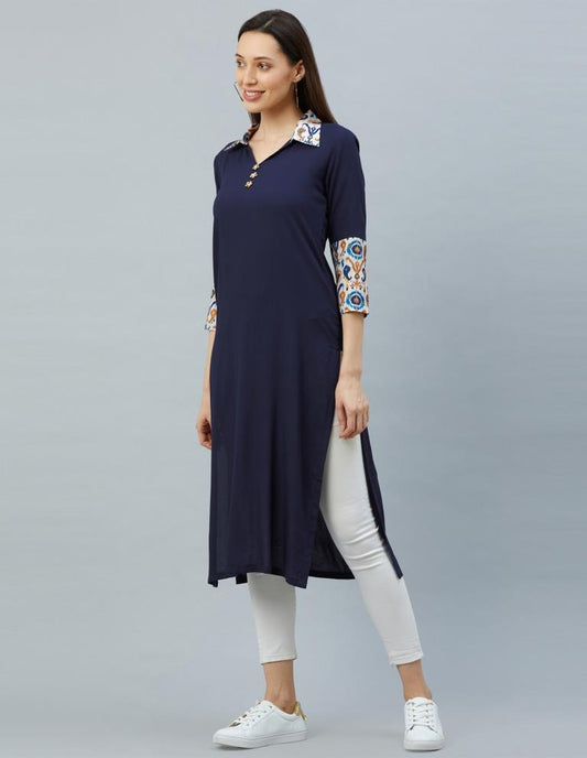 Navy Blue Printed Kurti