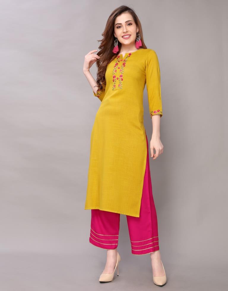 Mustard Embrodiered Kurti