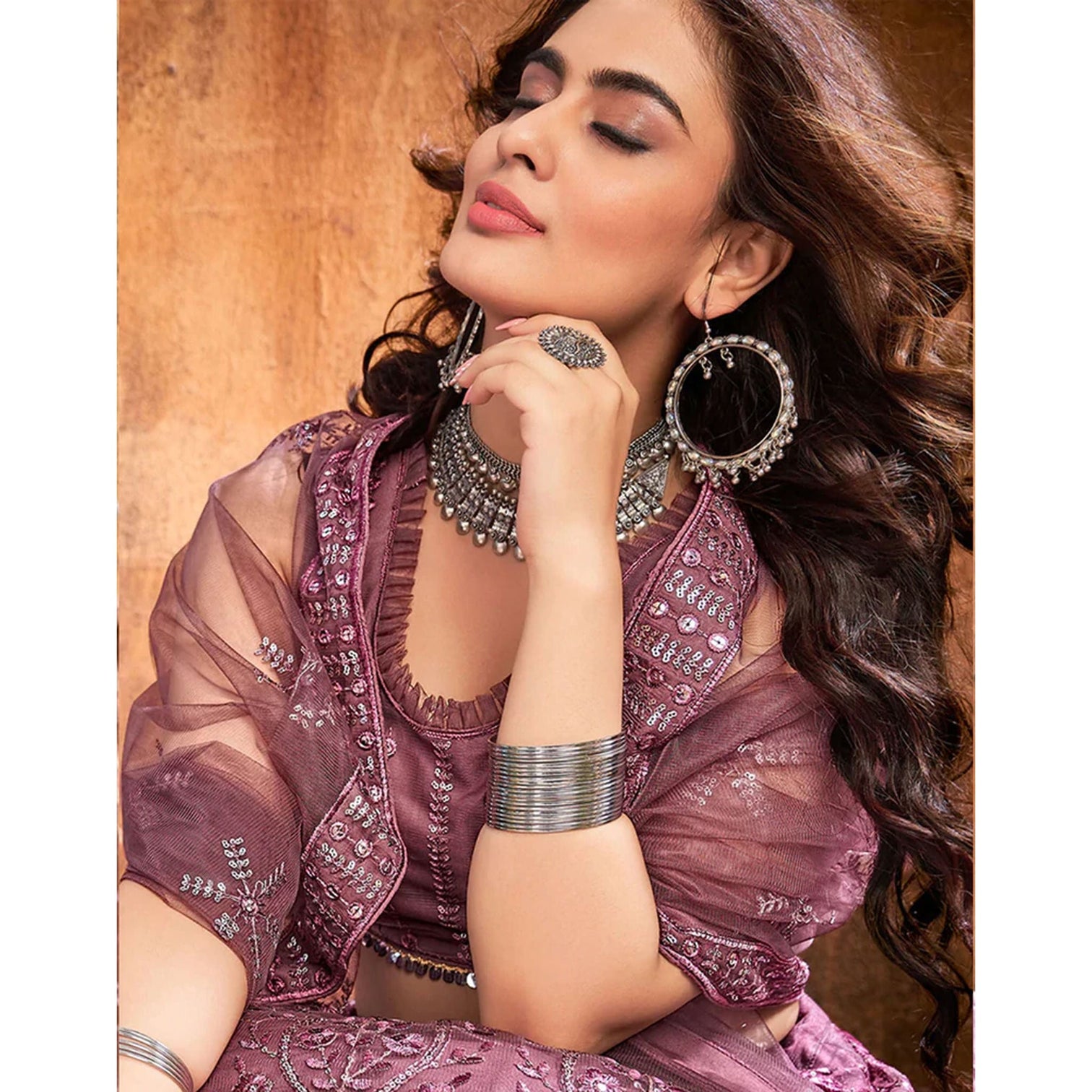 Peach pink Thread and Sequence work Lehenga choli