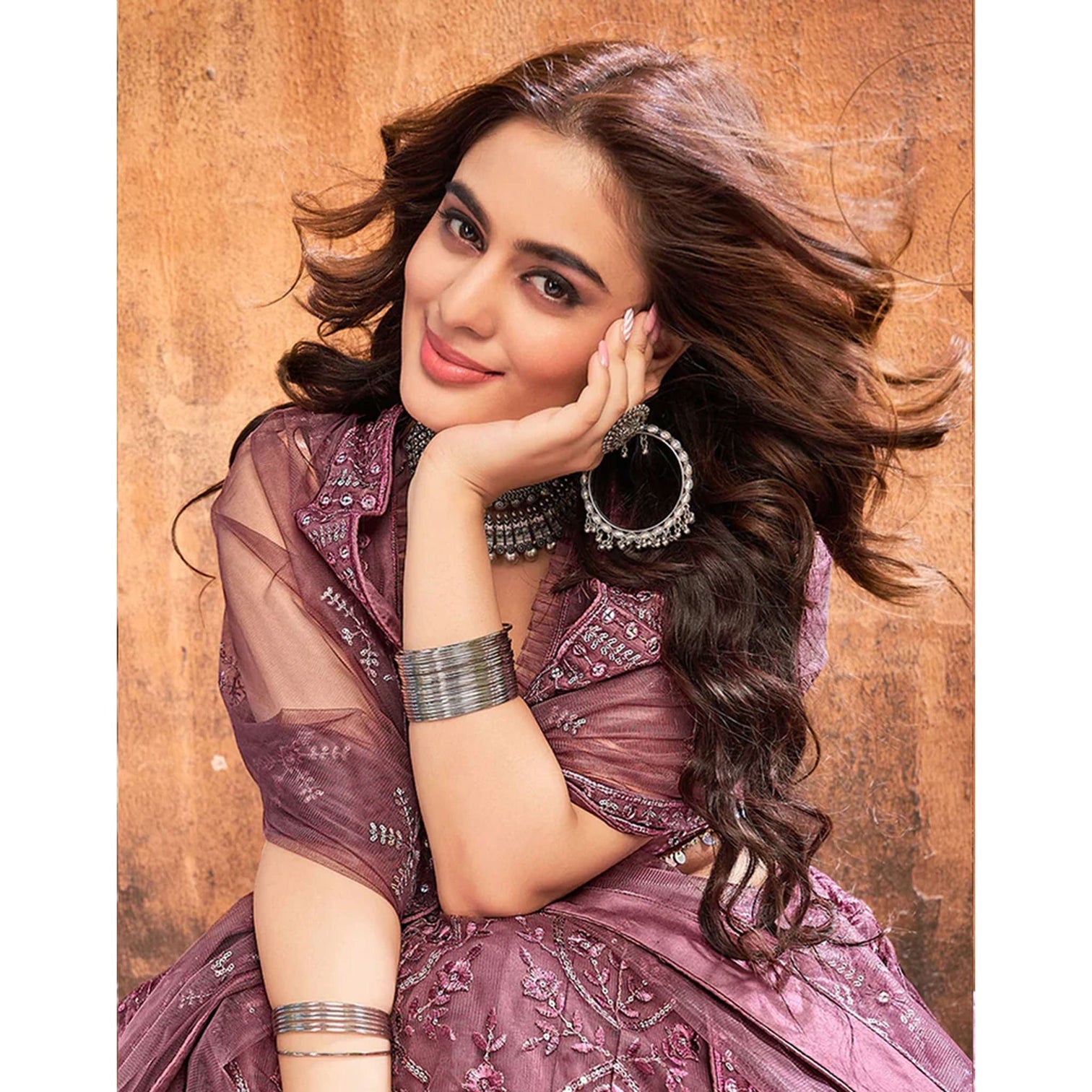 Peach pink Thread and Sequence work Lehenga choli