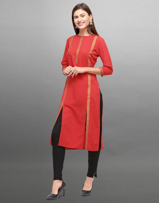 Red Foil Printed Crepe Kurti