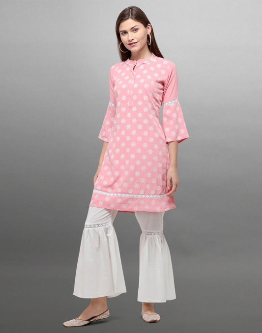 Sleek Pink Coloured Khadi Printed Crepe Kurti