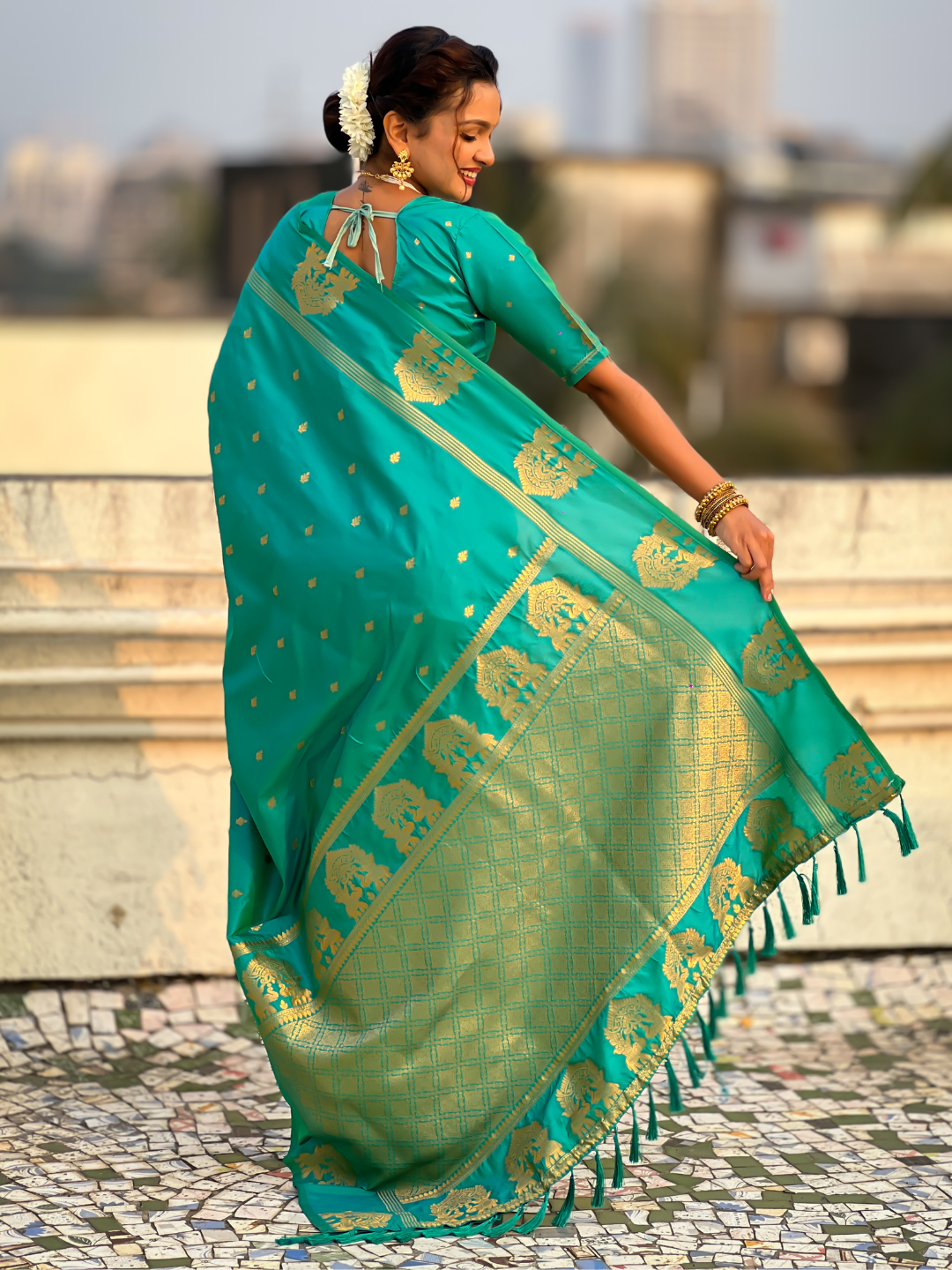 Sea Green Soft Silk Traditional Zari Woven Saree